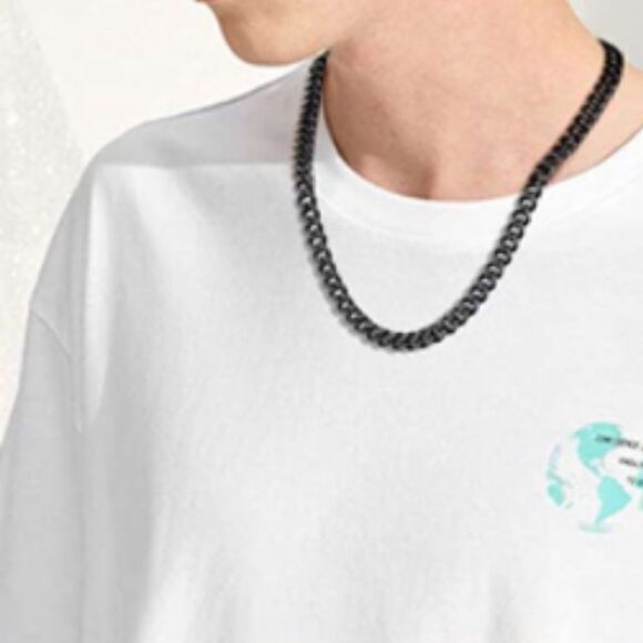 Men’s 9MM Cuban/Curb Black Stainless Necklace - Picture 2 of 9